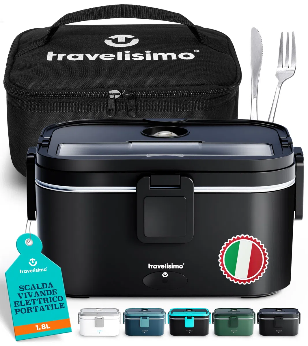 TRAVELISIMO Scaldavivande Elettrico Portatile Extra Grande 1,8L 100W Portapranzo Riscaldabile Portatile, 220V/12V/24V Porta Pranzo Riscaldabile per Viaggio e Lavoro, Porta Pranzo Termico