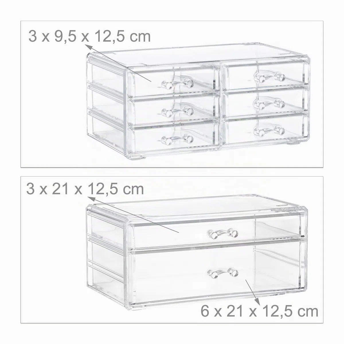 Relaxdays Organizer Make-Up con Cassetti, Porta-Trucchi e Accessori, Acrilico, Trasparente