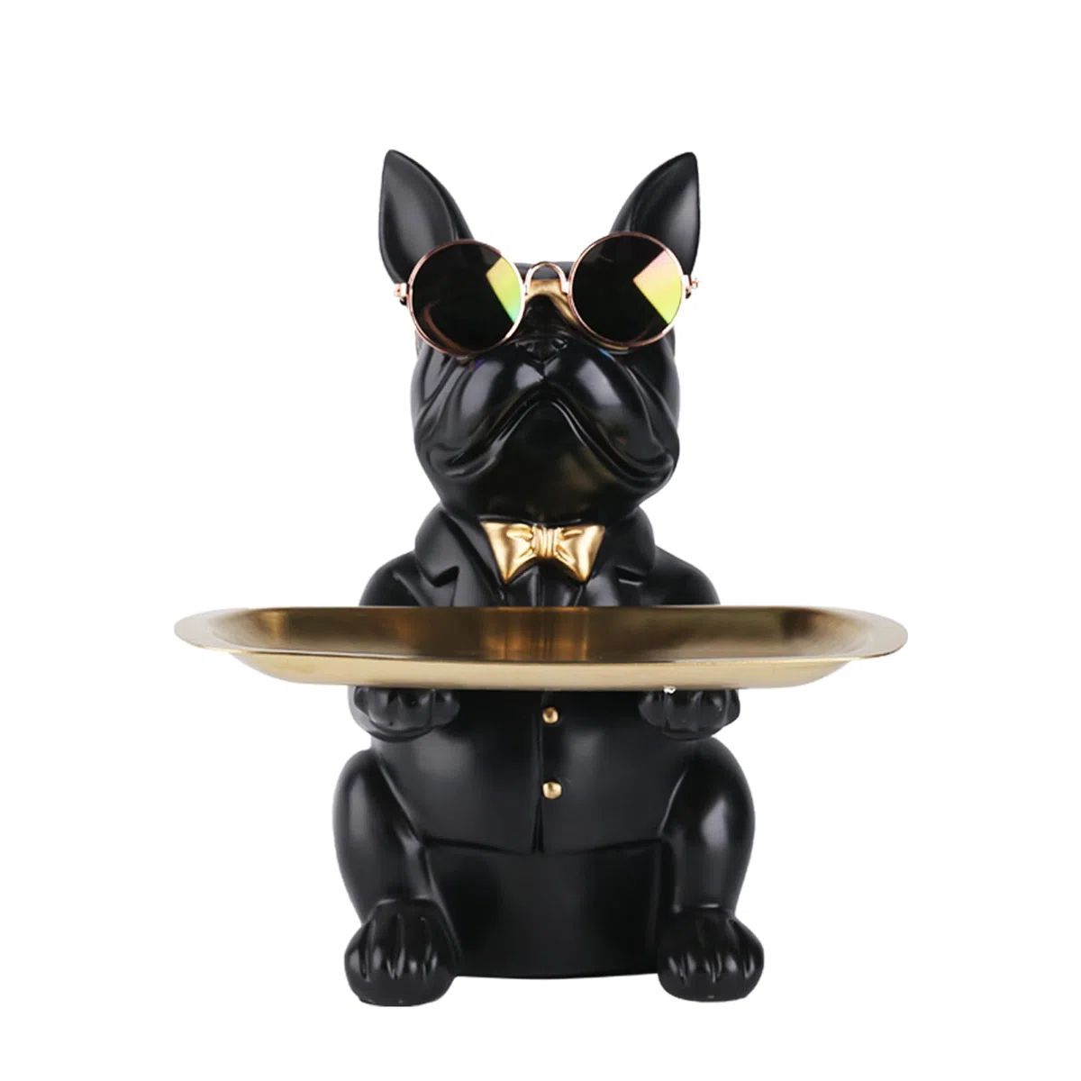 Statua di bulldog multifunzione, vassoio decorativo per cani in resina, contenitore creativo per cani, portachiavi applicabile, per riporre collane, bracciali, sculture decorative