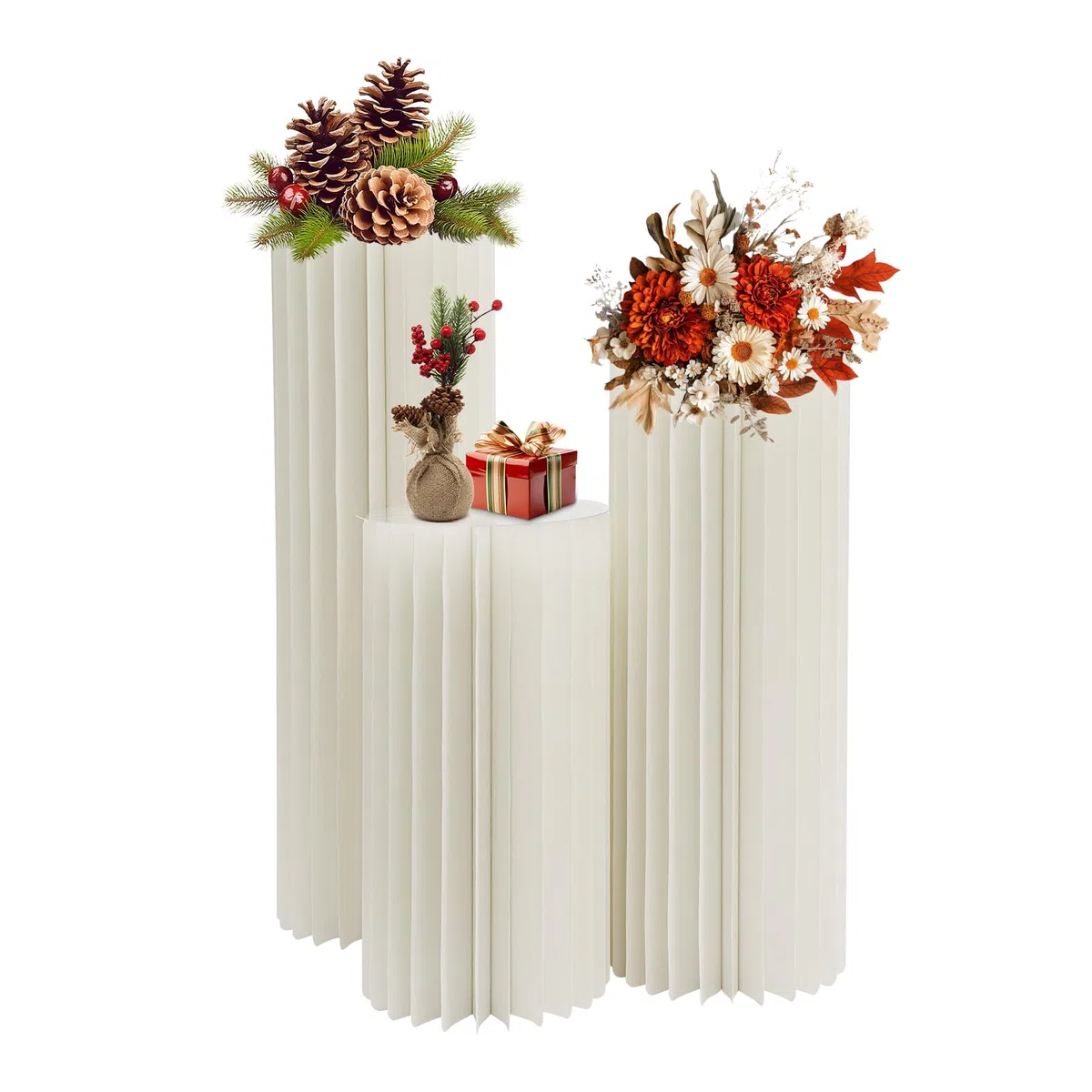 Set di 3 colonne di fiori in cartone per matrimonio, supporto per centrotavola rotondo, espositore cilindrico bianco latteo PVC, decorazione matrimonio indipendente, capacità 30 kg, 60/80/100 cm
