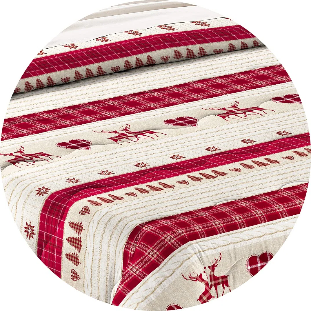 Tata Home Trapuntino Copriletto Trapuntato Primaverile Estivo 100 gr/mq Quilt Leggero Letto Due Piazze Matrimoniale 260x260 cm Fantasia Alpina Mod. Baita Tirolese Bordeaux