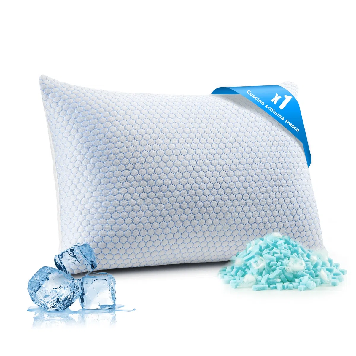 UNIKOME Cuscino di raffreddamento 40x80CM, cuscino in memory foam a doppia faccia, cuscino di raffreddamento freddo/caldo rimovibile, blu per estate/autunno, bianco per inverno/primavera, Oeko-Tex