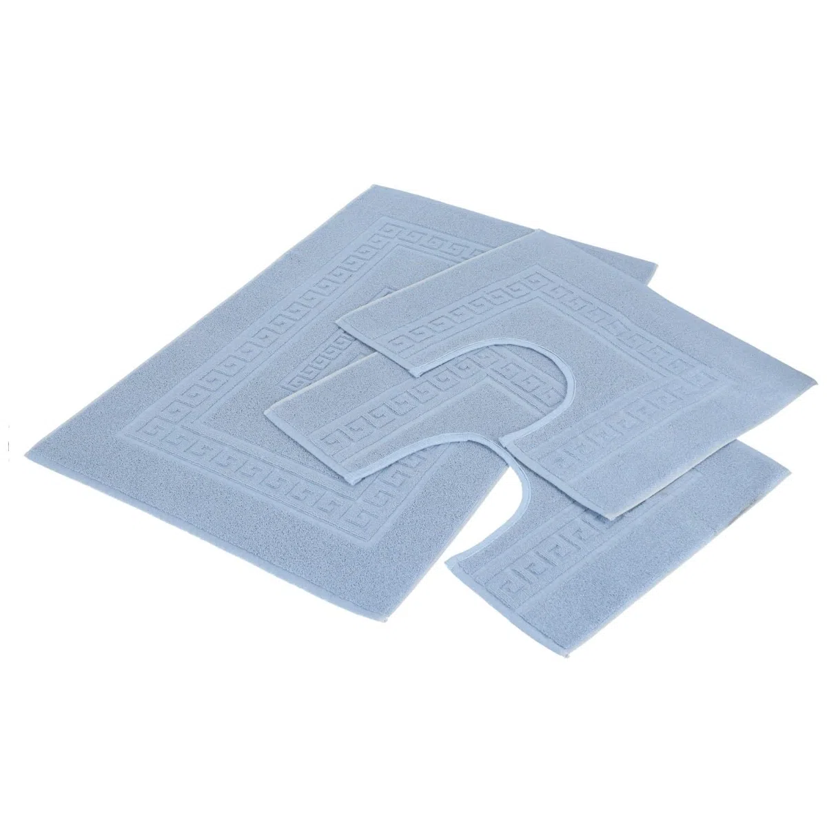 CASA TESSILE Torino Set 3 tappeti Bagno in Spugna, 1 cm 60X90 + 2 Girowater cm 60x45 - Azzurro