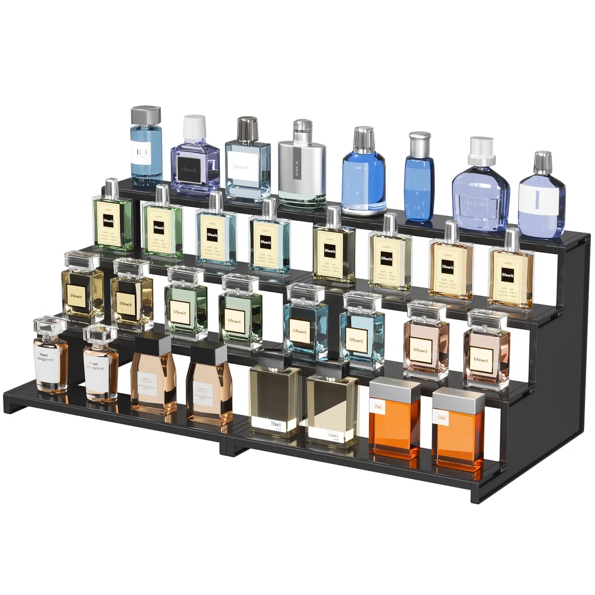 Lifewit Espositore Profumi 4 Livelli, Plastica Alzate per Espositori a Scaletta per Bagno, Camera, Salotto, Trasparente Espositore per Personaggi, Cupcake, Cosmetic, Spezie, 2 Confezione, 30 cm