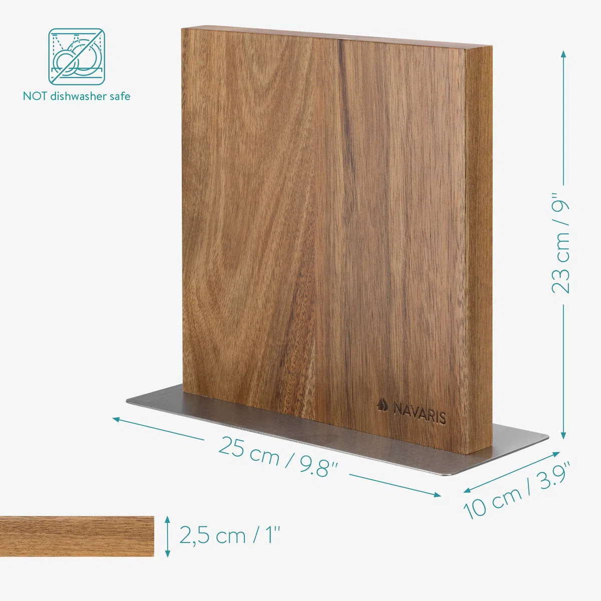 Navaris Porta Coltelli da Cucina - Ceppo Portacoltelli Doppio Lato Magnetico - Tavoletta con Calamita Magnetica Rivestita in Legno Marrone di Acacia