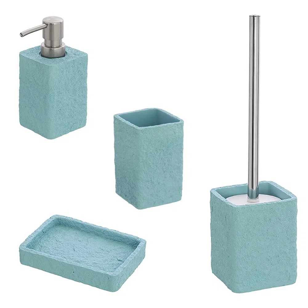 Inbagno Set 4 Accessori Bagno in Resina, con Dispenser per Sapone, Portaspazzolini, Portasaponetta e Portascopino