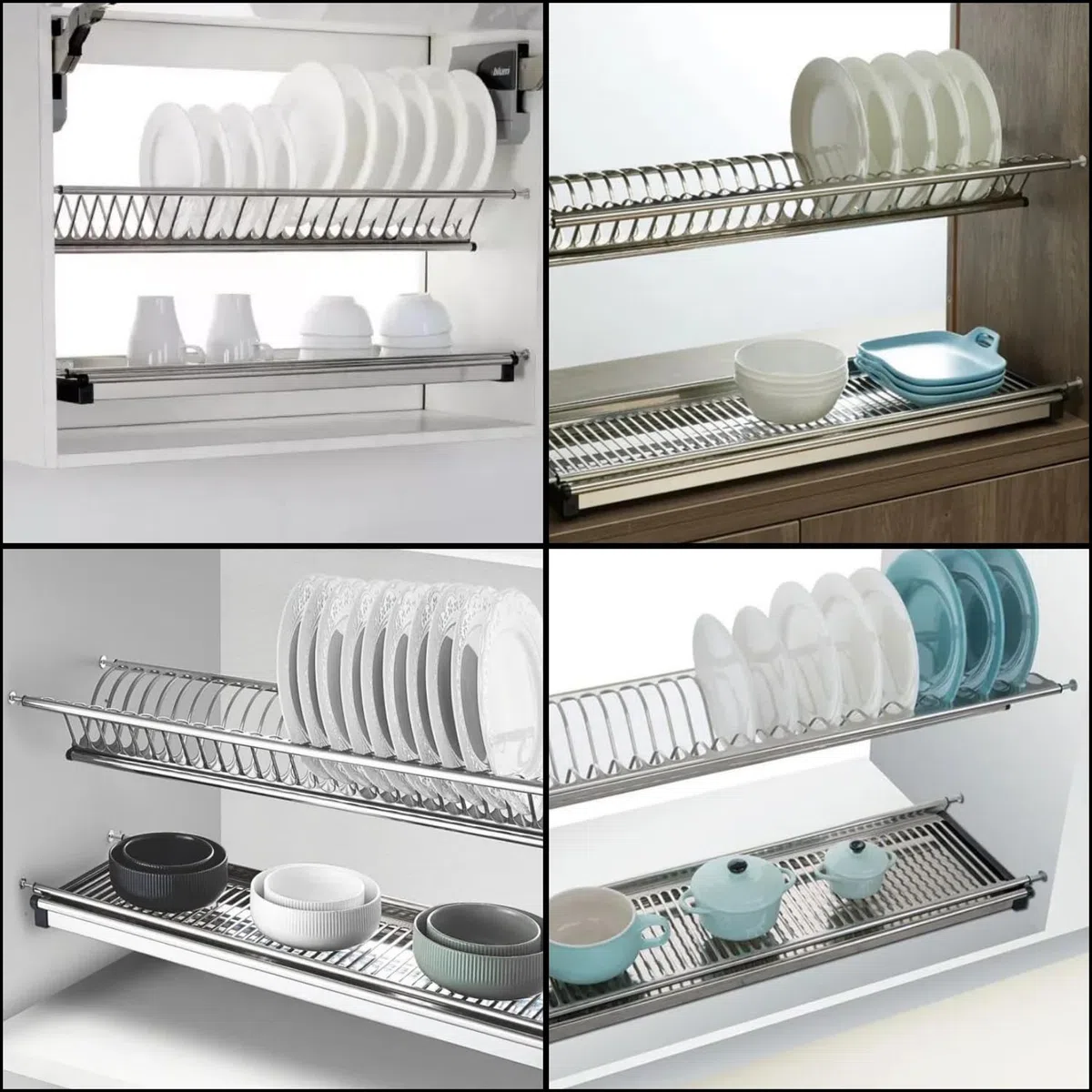 Evotrade Scolapiatti in Acciaio Inox ad Incasso con Molle Regolabili - Per Mobile Pensile - Kit con Raccogli Gocce e Griglia Bicchieri (Per Modulo 60 CM)