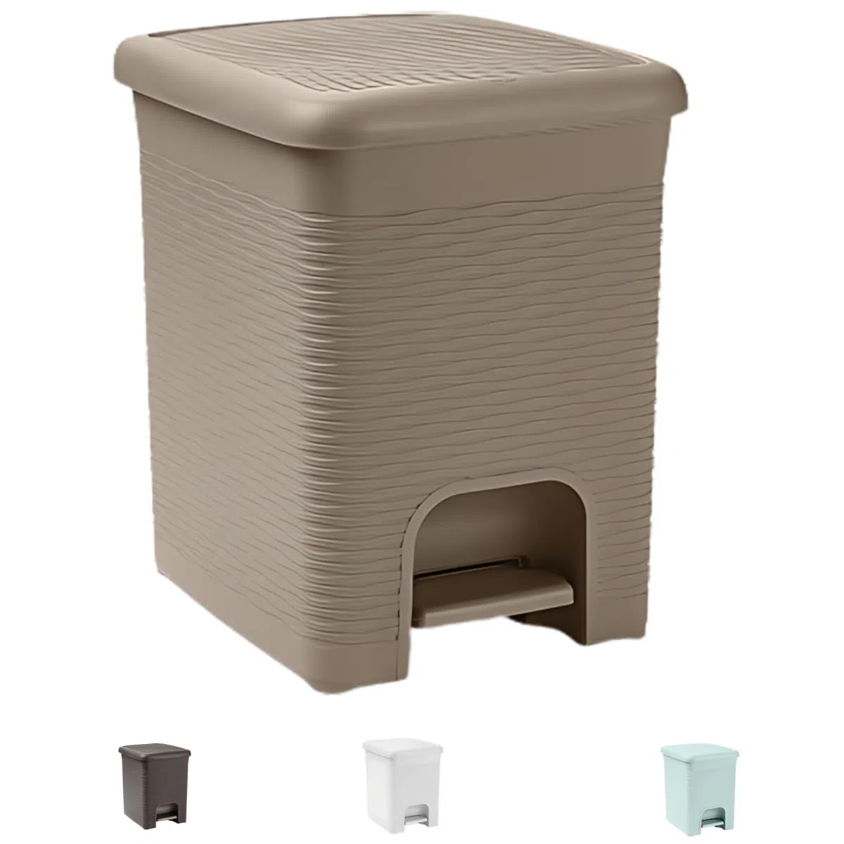 Tomaino - Pattumiera Bagno in plastica con pedale - Cestino da bagno con coperchio - Bidone immondizia Piccolo per Casa, Bagno, Ufficio, Interno, Camera (Tortora, 16 Litri)