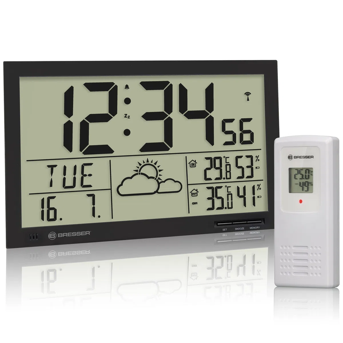 Bresser Orologio da Parete Meteorologico Mytime Jumbo LCD, Nero