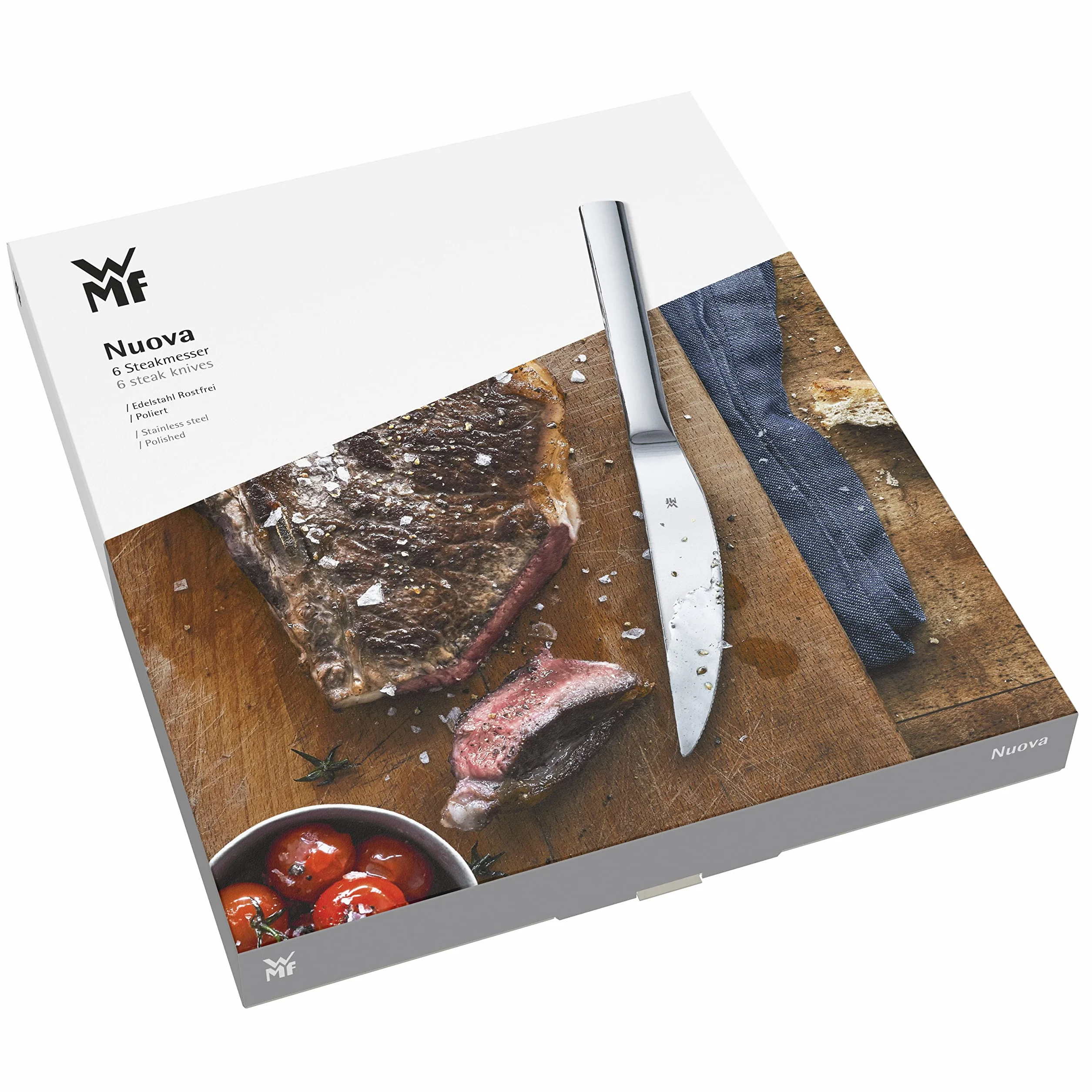 WMF, Set di 6 coltelli da Bistecca, Modello Nuova, in cromargan/Acciaio Inox, antiruggine Set di coltelli da Bistecca Acciaio Inox