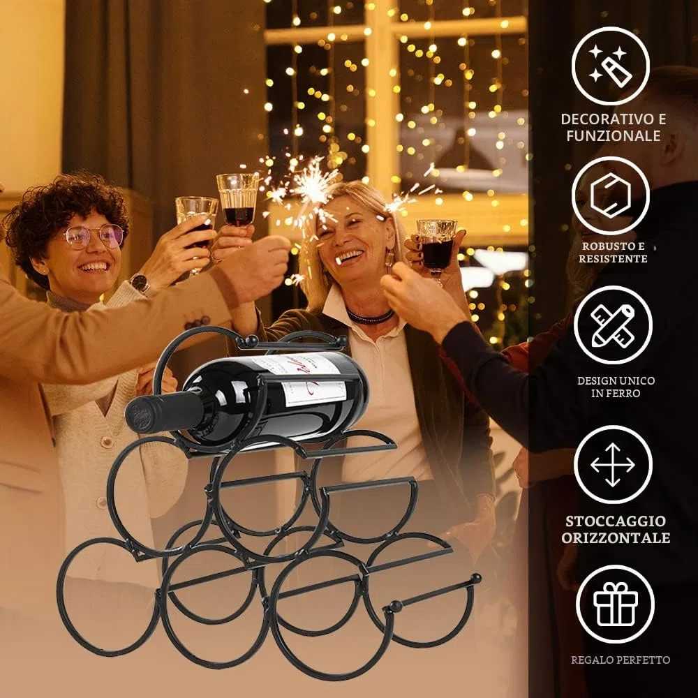 JHY DESIGN Porta Bottiglie di Vino Design 29,5 cm di Altezza Botte Portabottiglie Frigorifero Porta Bottiglie Acqua Metallo 6 Bottiglie per Conservazione del Vino da Cucina Bancone Domestico (Nero)