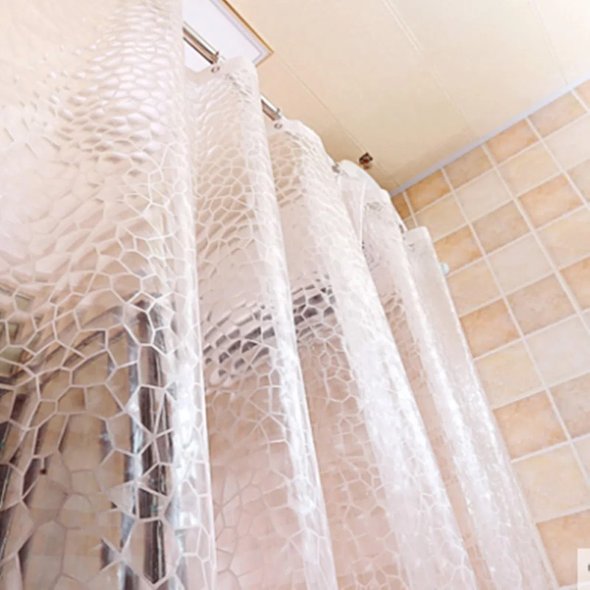 Tenda Doccia Bagno 300x200CM, Tende per Doccia Lavabili Antimuffa Impermeabile PEVA con Ganci Motivo Geometrico Tenda per Doccia per Casa Hotel, Trasparente