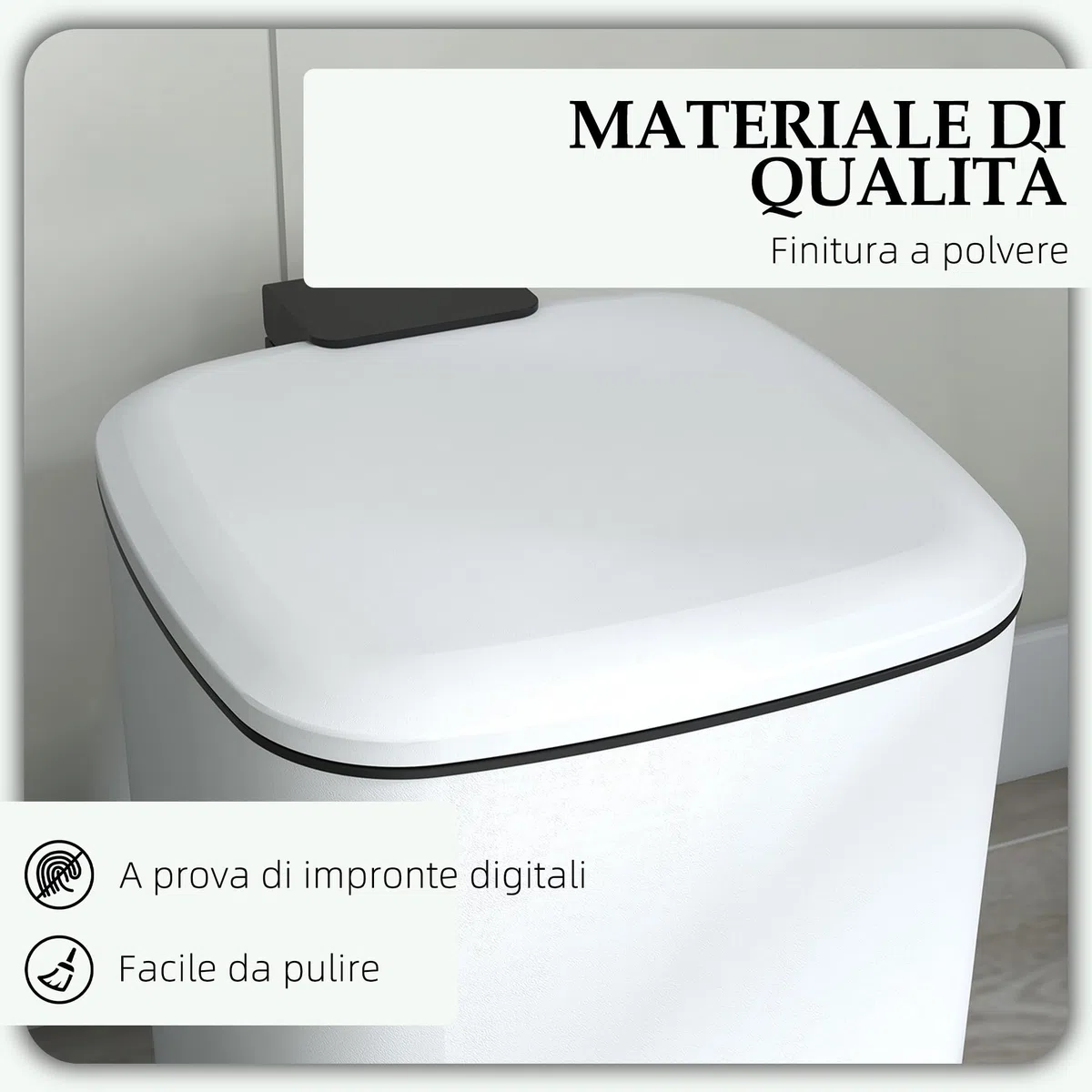 HOMCOM Bidone Immondizia da 12L a Pedale con Chiusura Silenziosa, Cestino Rifiuti in Metallo e PP, 24.5x32x34.5 cm, Bianco