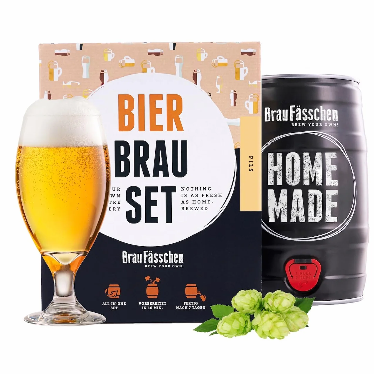 Braufässchen |Set per Birra Fai da Te | Pils in Fusto da 5 Litri | Pronto in 7 Giorni | Regalo per Uomini, Amici o papà | Regalo di Birra
