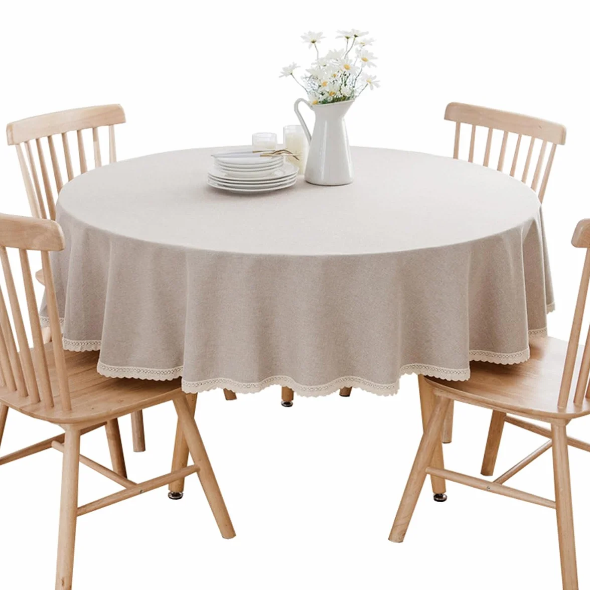 Tovaglia rotonda in lino di cotone Adatto per tavoli da pranzo, tavolini da caffè Lavabile in lavatrice Cachi Diametro 180 cm