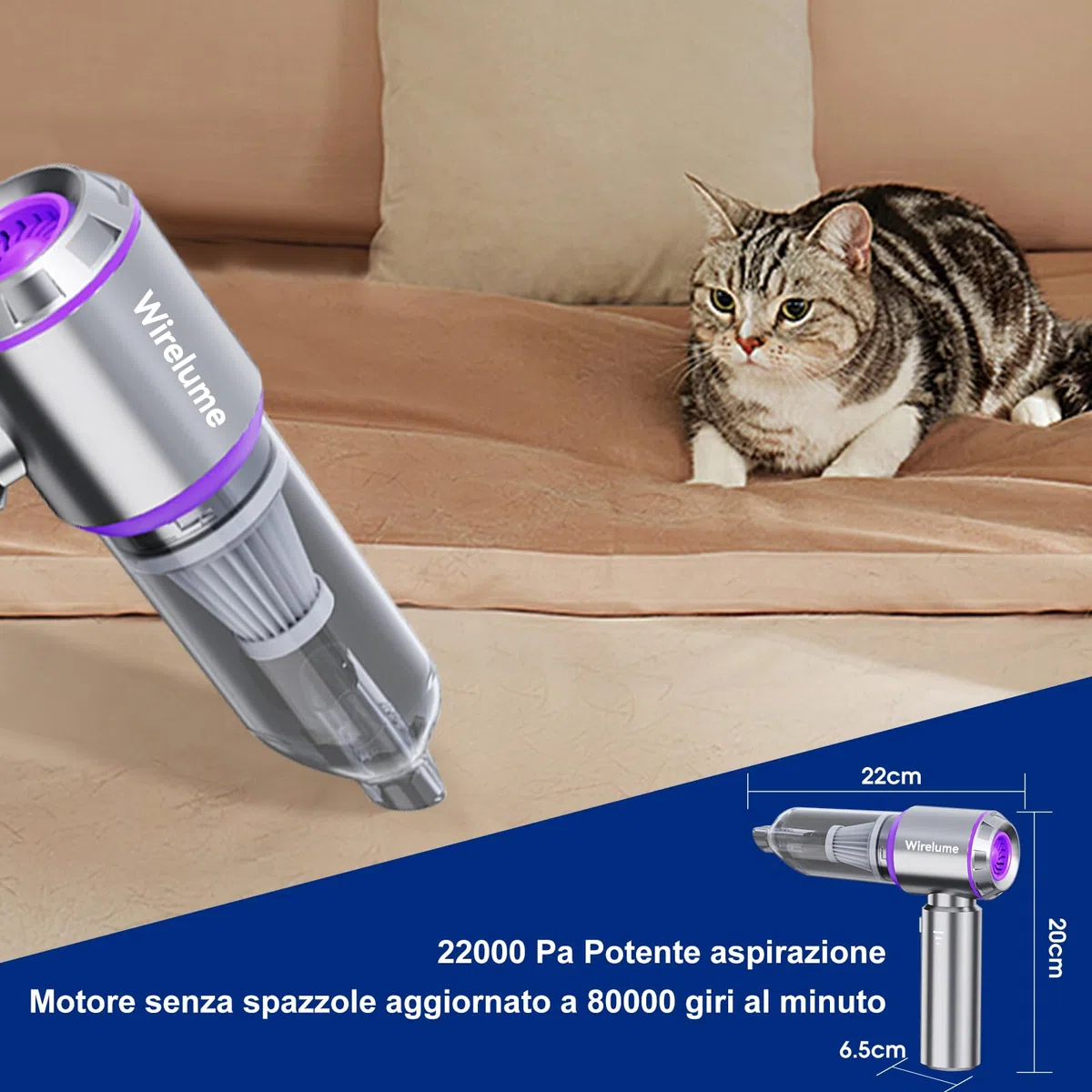Aspirabriciole senza fili potente Aspirapolvere auto portatile 25000Pa forte aspirazione ciclonica soffiaggio motore brushless portatile ricaricabile leggero per peli di animali veicolo casa