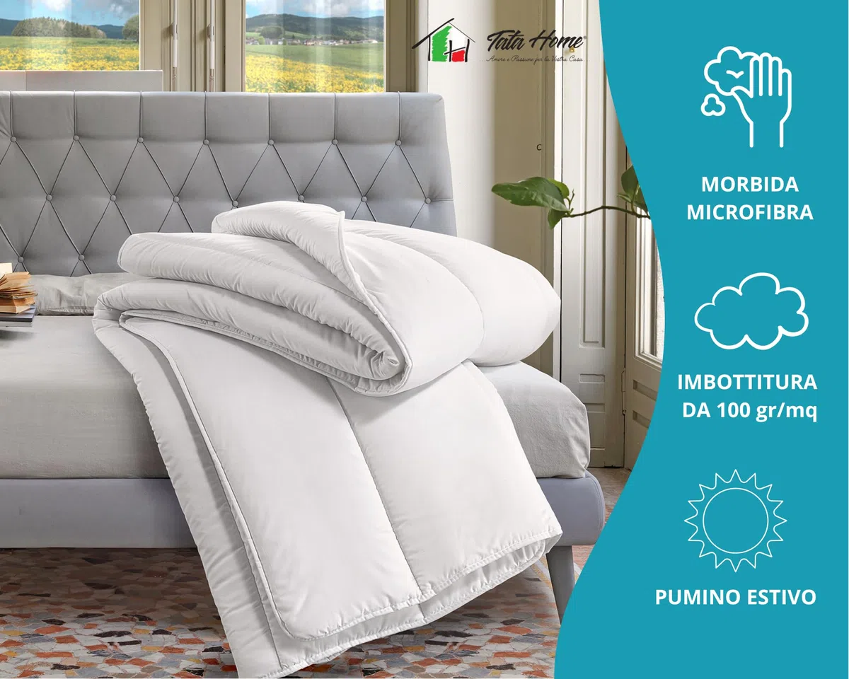 Tata Home Piumino Estivo Matrimoniale Primaverile Imbottitura 100 gr mq Piumino Leggero in Morbida Microfibra Misura 250x200 cm Made in Italy Mod. Adamello