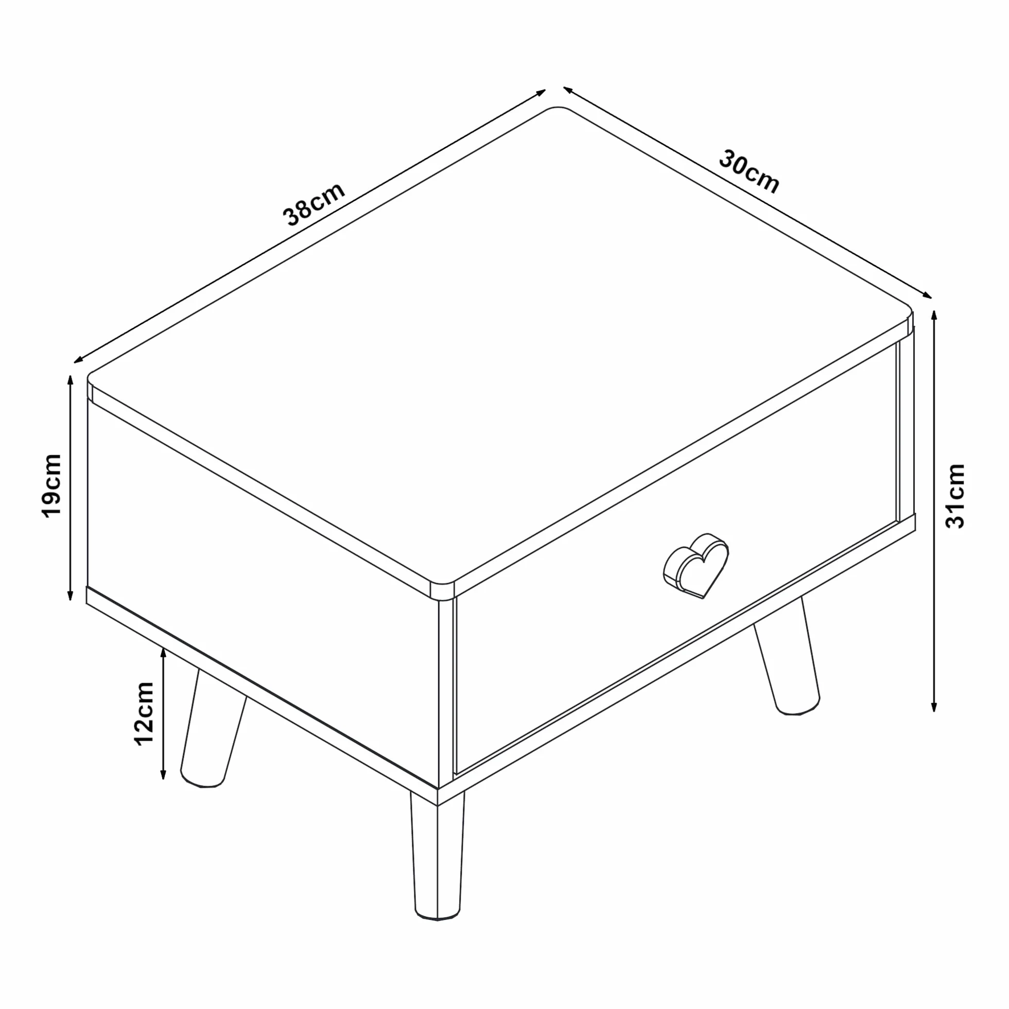 [en.casa] Comodino per Bambini Tavolino con Cassetto per Cameretta Mobiletto Basso per Fianco Letto o Zona Gioco 31 x 38 x 30 cm Bianco/Rosa
