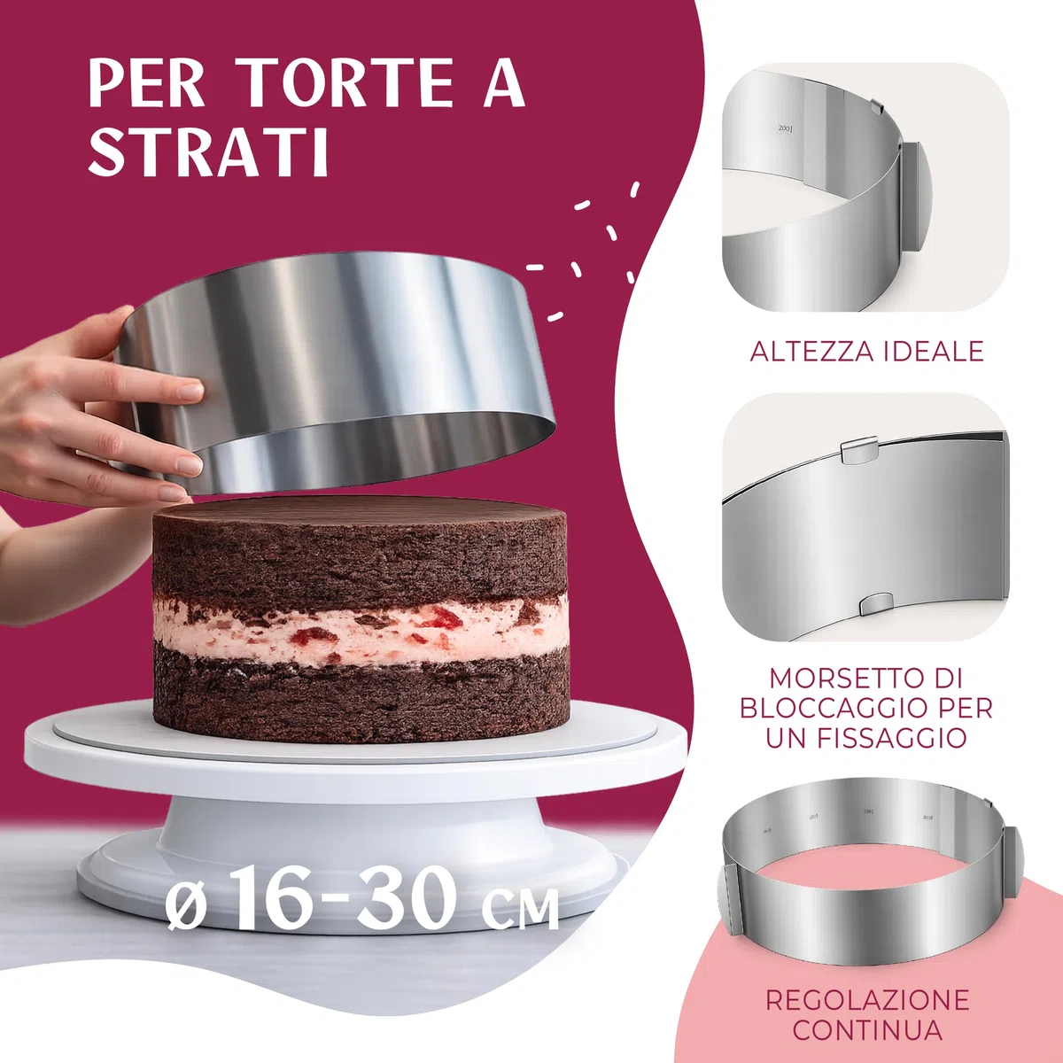 Kit Decorazione Torte con beccucci Inox e sac à Poche | con Anello Regolabile e Piatto Girevole - per Principianti ed esperti