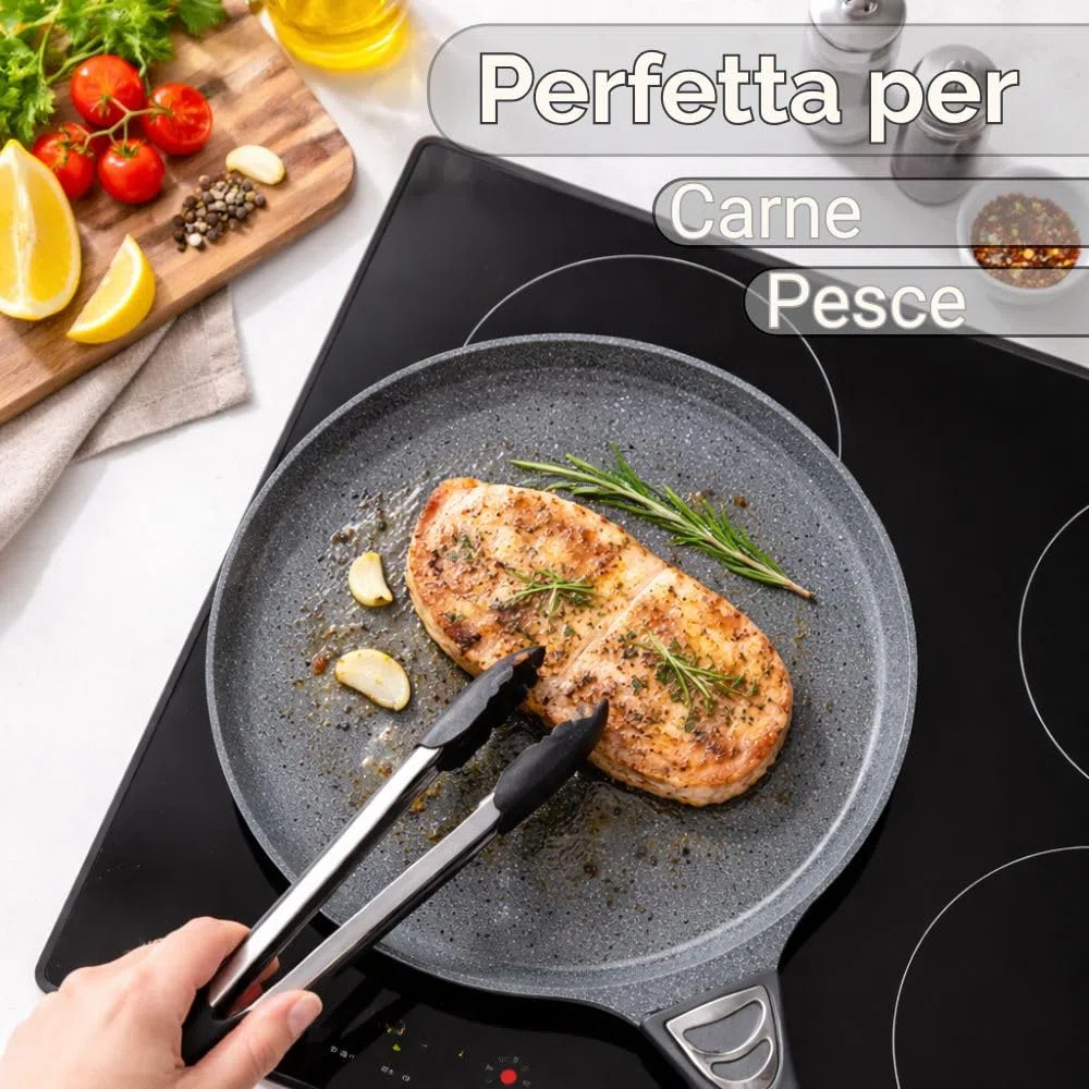 NAMAI - Padella Antiaderente 32 CM Induzione, Adatta In Lavastoviglie, Alluminio Resistente, Effetto Pietra, Padella Crepes, Adatta per Induzione (32 CM)