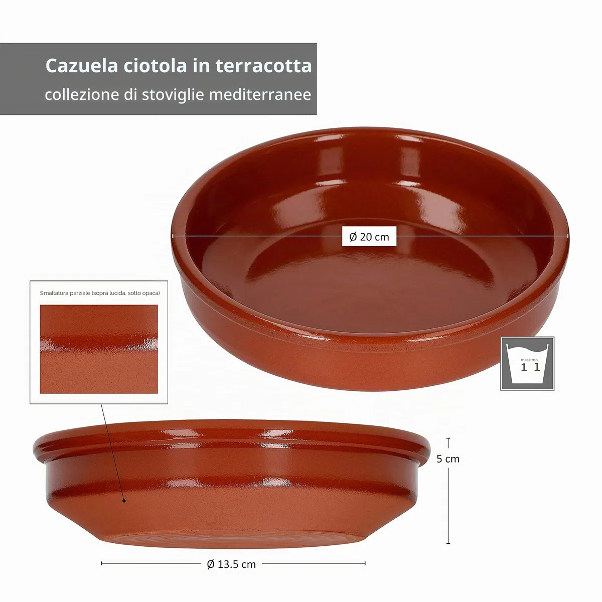 MamboCat Cazuela Set di ciotole in argilla Ø 20 cm misura L 6 ciotole per tapas crema bruclee ciotole mediterranee stoviglie in argilla medievale di alta qualità realizzate a mano in stile vintage