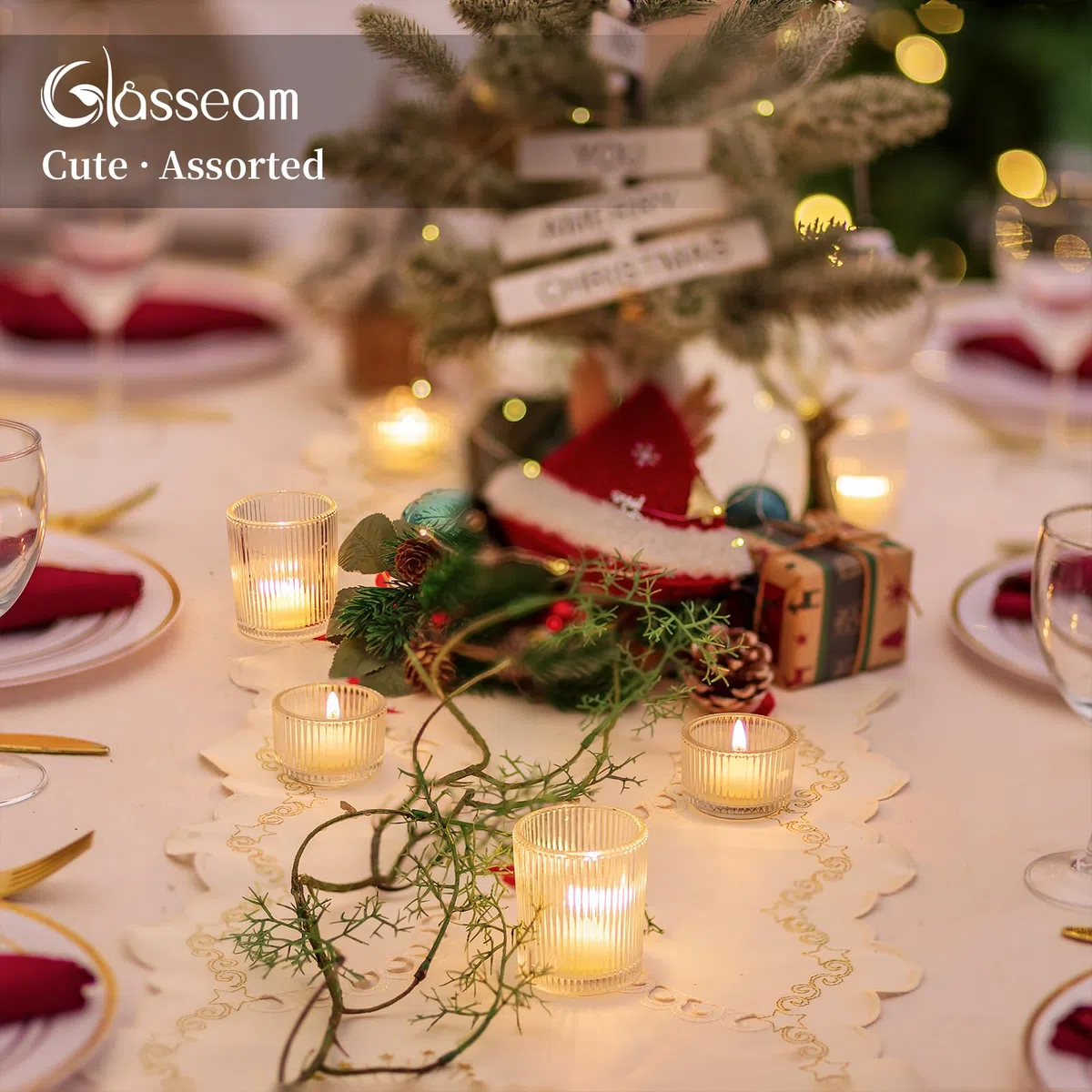 Glasseam Portacandele in Vetro, Set di 24 Portacandele Trasparenti, Portacandele Votive A Coste per La Tavola da Pranzo, Piccoli Portacandele Chic per Matrimonio, Natale E Decorazione della Casa