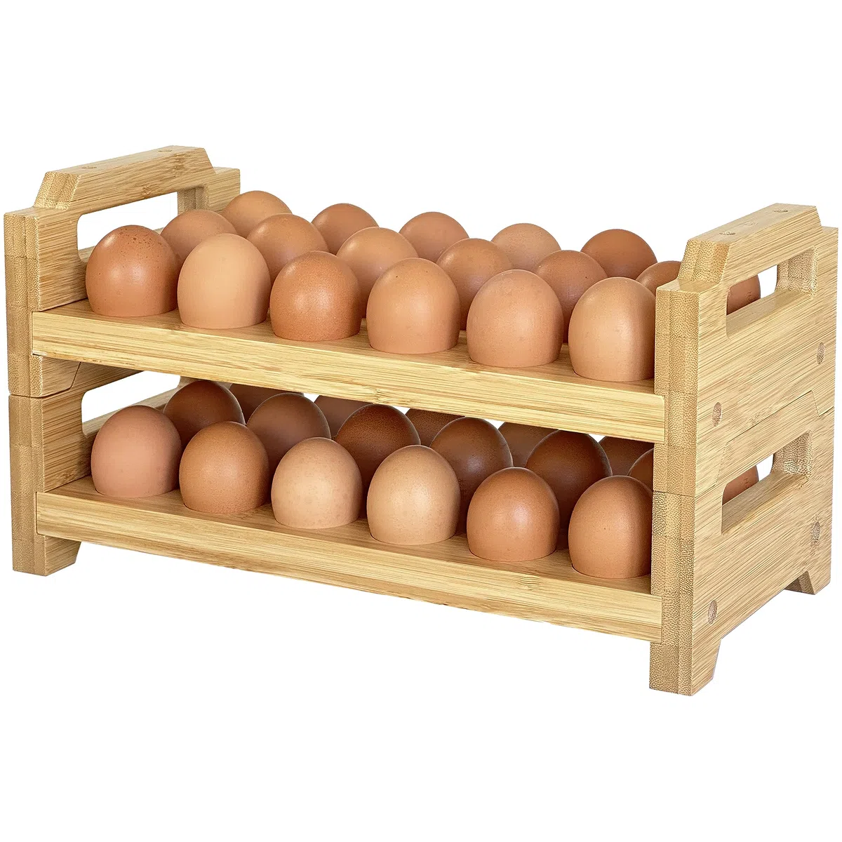 Portauova in bambù, design impilabile per 36 uova, vassoio per uova fresche della fattoria, organizer da cucina in legno, adatto per uova di quaglia, anatra, tacchino e gallina