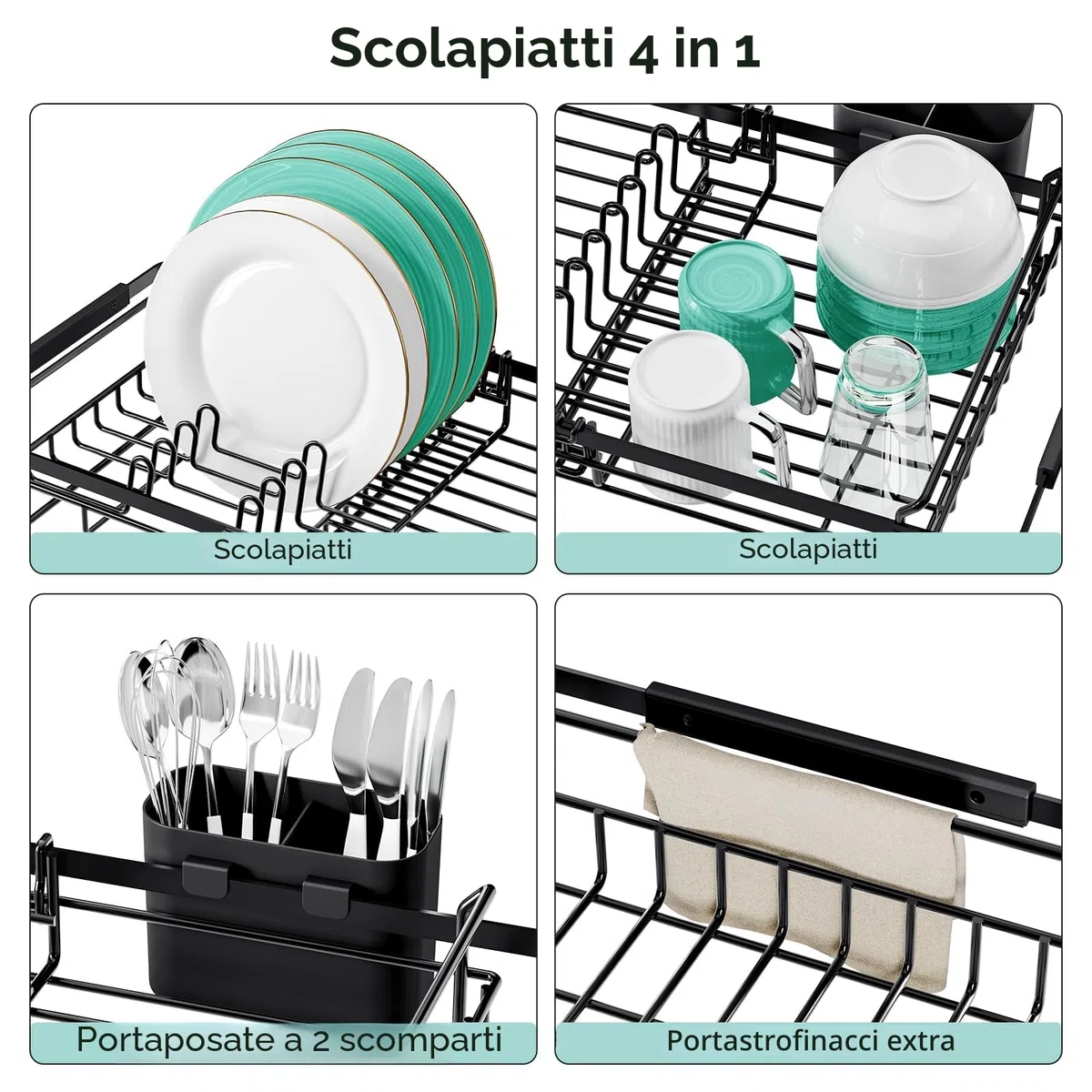 KINGRACK Scolapiatti da Appoggio - Scolapiatti da Lavello con Porta Utensili, Scolapiatti Estensibile Sopra il Lavello, Scolapiatti da Appoggio per Lavello da Cucina per Verdura Frutta Piatti