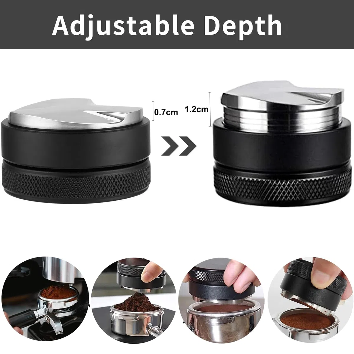 Set Tamper e Distributore Caffè 58mm Pressacaffè Calibrato con Livellatore, Acciaio Inox 304, con Base Silicone
