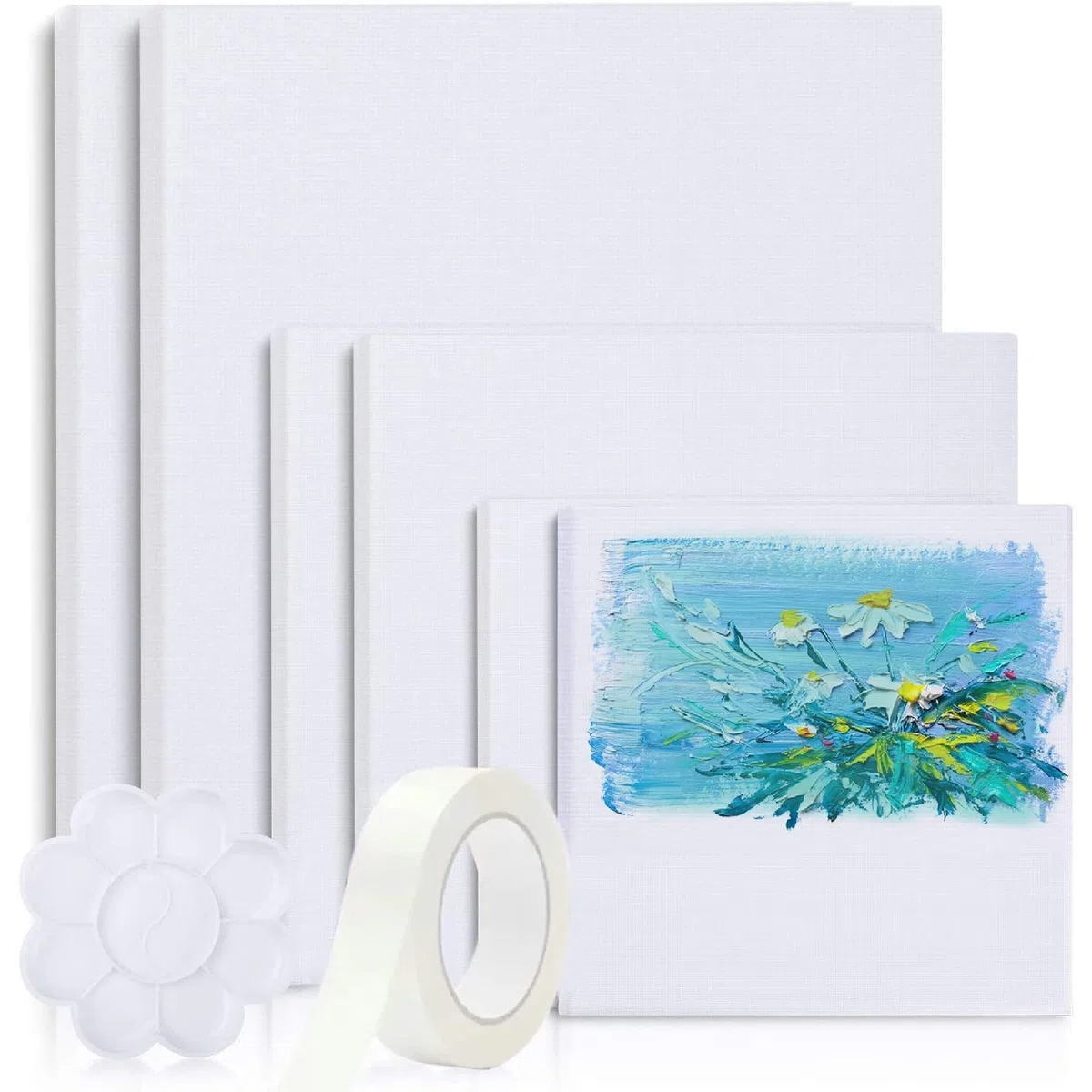 Tela Per Dipingere, 6PCS Art Tela Bianca Acrilico Tela 30x40 30x20 20x15 Canvas Per Dipingere, Con Tavolozza e Inserti, Tela Cotone Pittura, Vuoto Tele Ad Olio Per Acrilica, Acquerello,Guazzo