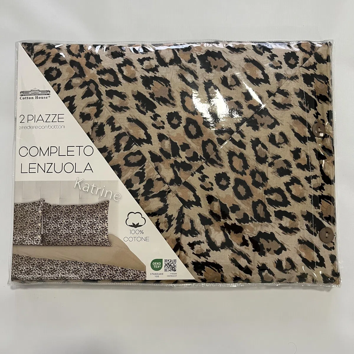 Completo Lenzuola 100% Cotone Matrimoniale due piazze Animalier Maculato Marrone
