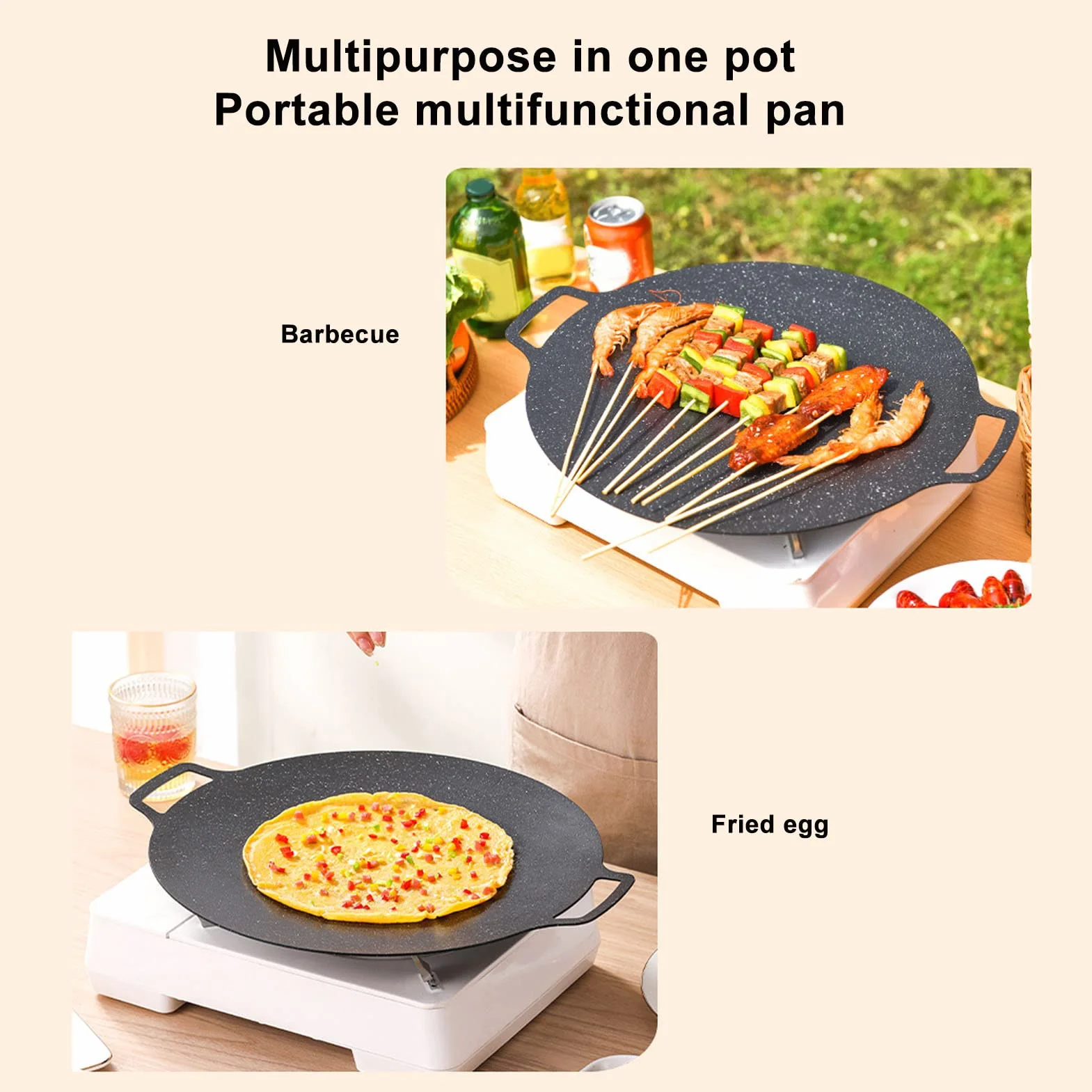 Piastra per griglia rotonda in ghisa, padella coreana per BBQ antiaderente, 33 cm, per uso domestico e all'aperto'
