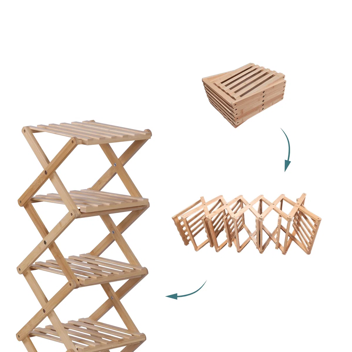 Relaxdays Scaffale portascarpe Pieghevole in bambù – 6 Ripiani, Compatto 105x28x28cm Naturale