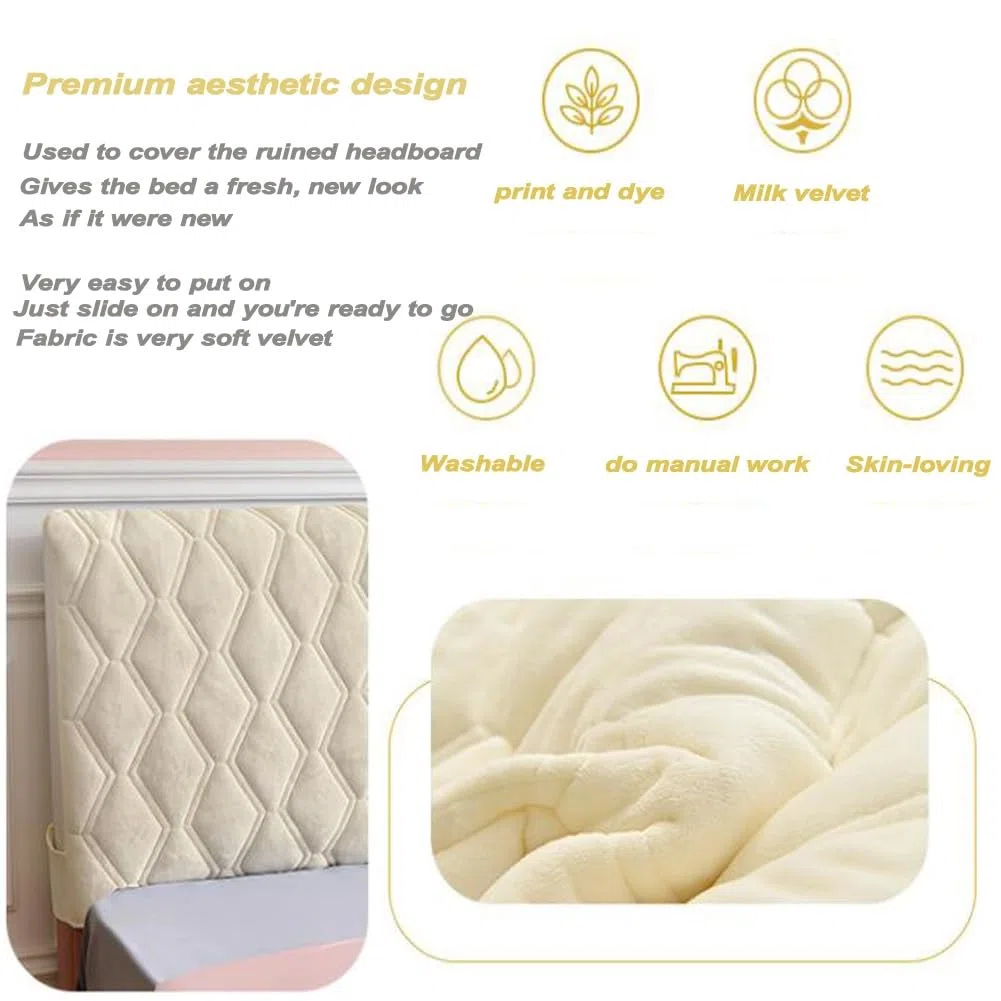 Copritestata Del Letto Matrimoniale Imbottito Bianco,Copri Testata Letto Matrimoniale/Singolo Elastica Universale Copertura Per Testiera Per Letto,Velluto Fodera ( Color : Beige , Size : 180cm(71inch)