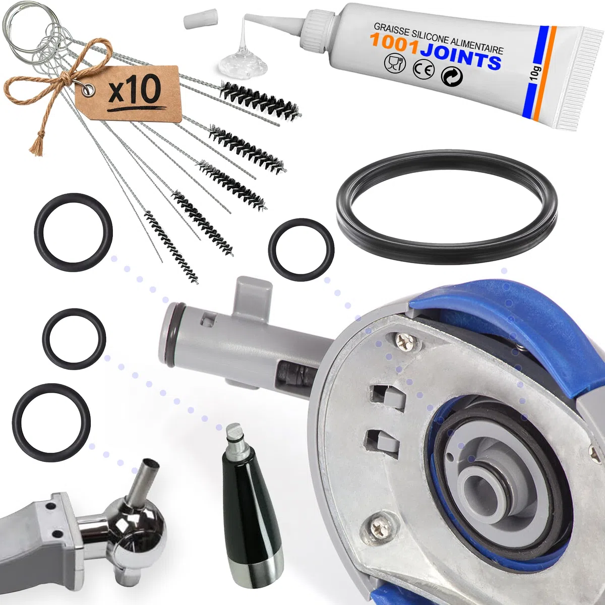 Kit di 5 guarnizioni di tenuta per PerfeCTDRAFT HD3720 HD3620 HD3610 HD3600 compatibile con beccuccio e rubinetto per birra, kit di pulizia 5 mini spazzola + grasso alimentare
