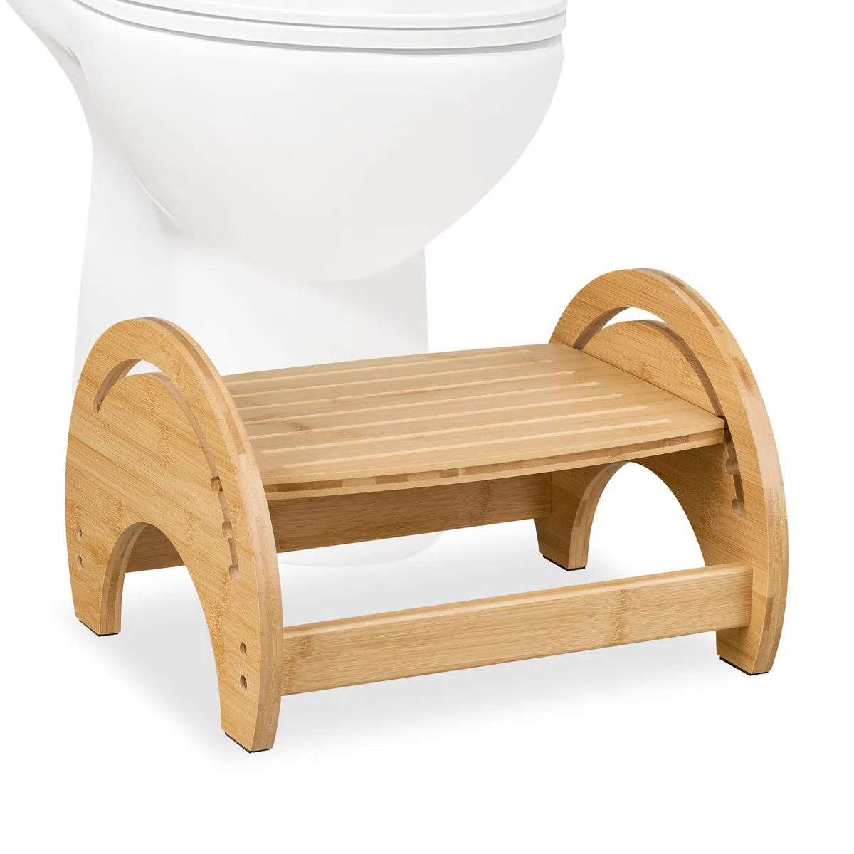 Relaxdays Sgabello per WC da Bagno, Sgabellino Regolabile da Toilette per Adulti, HxLxP: 23x36x32 cm, bambù, Naturale