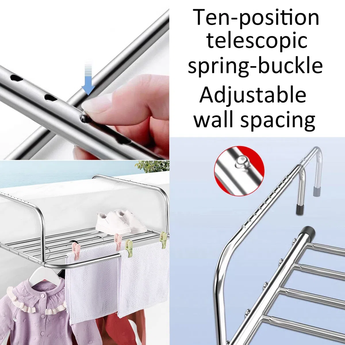 Stendibiancheria in Acciaio Inox, Stendibiancheria da Balcone Stendino per Calorifero Pieghevole, per Uso Interno/Esterno, 40/50/60/70/80cm Salvaspazio Appendibile Stendibiancheria