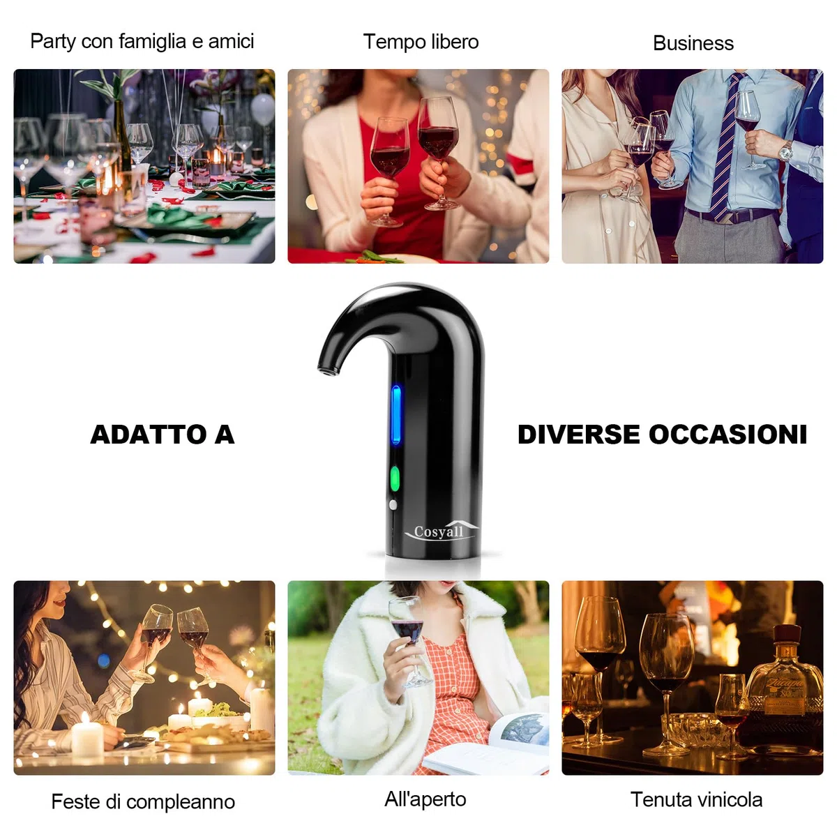 Aeratore Elettrico per vino, Decanter per Vino Aperitivo Accessori Ossigenatore Ricaricabile del Vino, Dispositivo per Versare il Vino con Sacchetto per la Polvere (Nero)