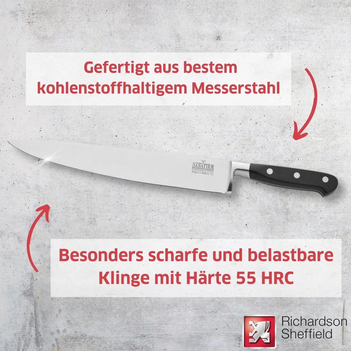 Richardson Sheffield - Coltello da Chef V Sabatier, 25 cm, Color Argento