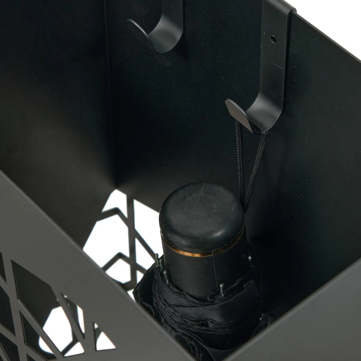 Baroni Home Portaombrelli Design Moderno in Metallo Squadrato, 2 Gancini, Vaschetta Scolapioggia Rimovibile 25x15x50 cm Nero