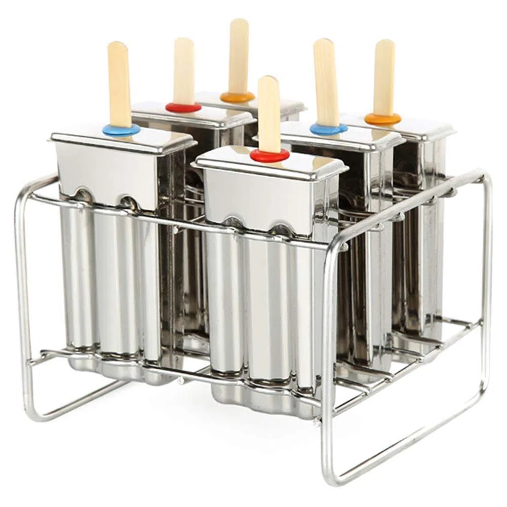 6 Pz Stampi per gelato Stampi per cubetti di ghiaccio e attrezzi per stampi per ghiaccioli con piatto a doppia scanalatura e ripiano in acciaio inossidabile
