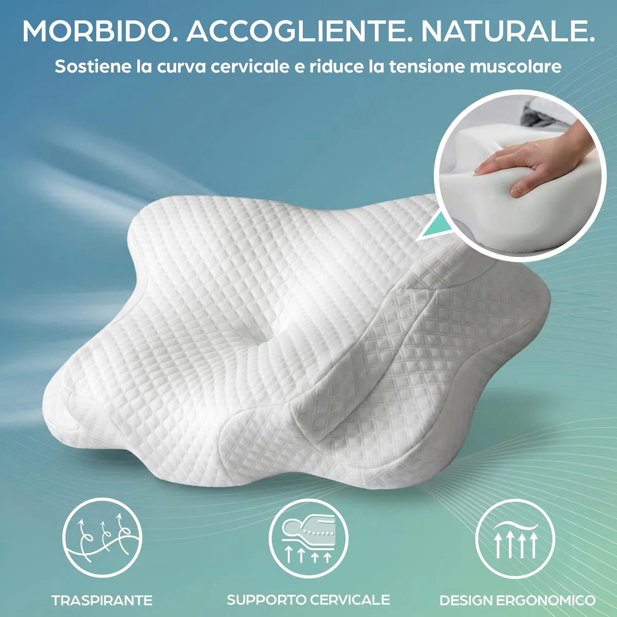 Cuscino Cervicale per Dormire | Cuscino Memory Foam Cervicale Anatomico OEKO-TEX | Cuscino per Cervicale Ergonomico Supporto al Collo | Guanciale Anallergico Sfoderabile e Lavabile Federa Traspirante