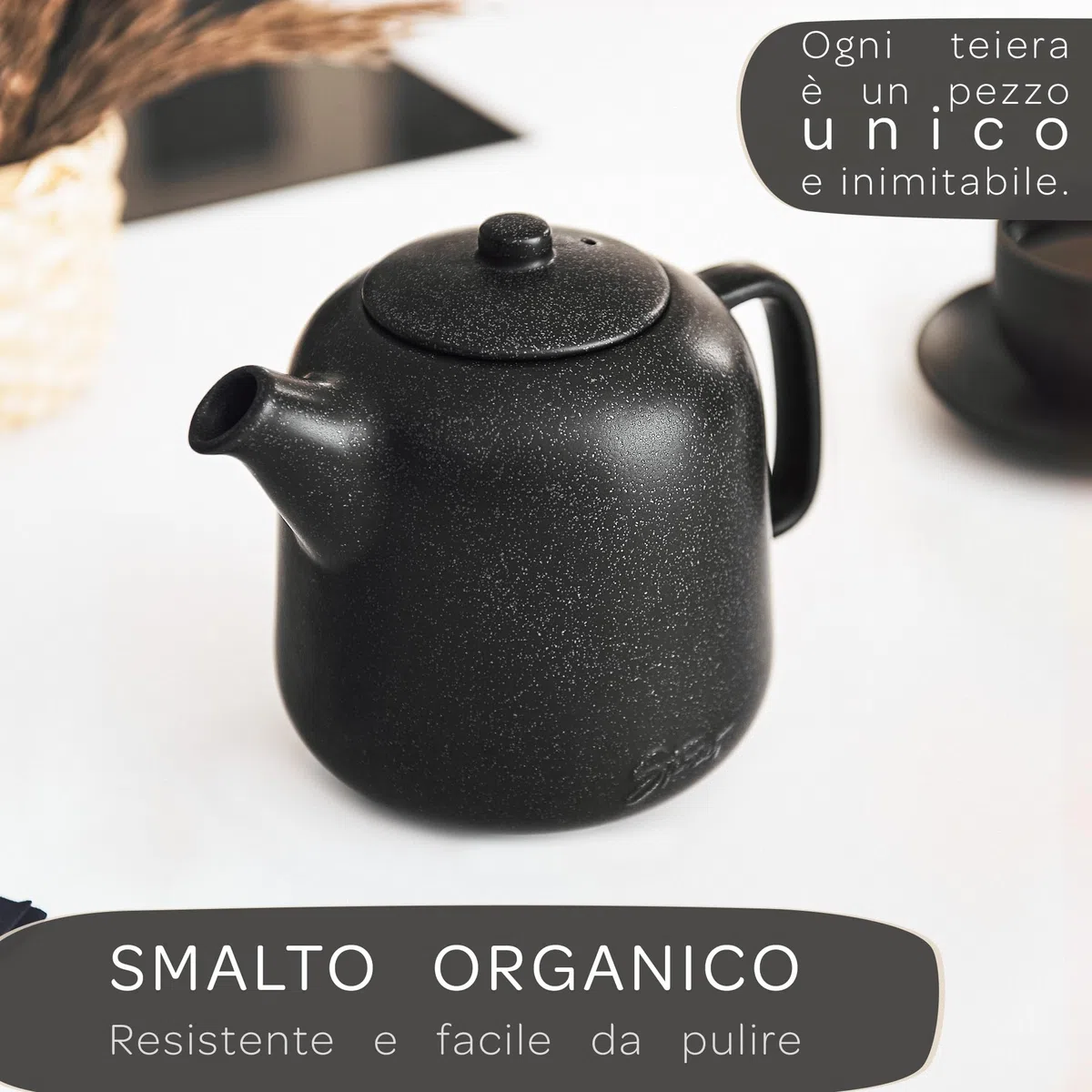 STEINZEIT Design Teiera con infusore (1,3L) - Teiera con filtro in acciaio inossidabile 304 - Teiera ceramica con smaltatura unica e filtro estraibile - Teiera nera