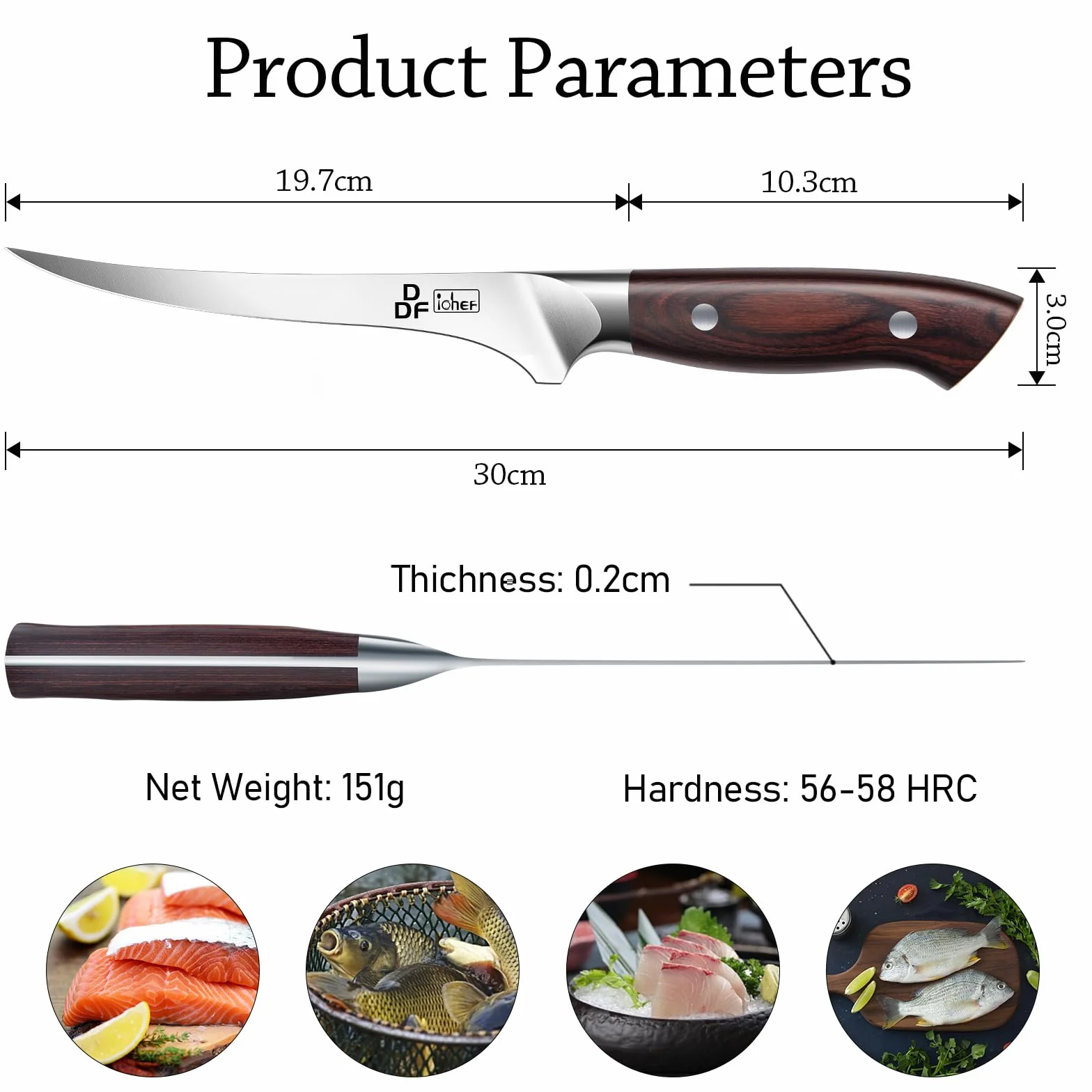 DDF iohEF Coltello per Sfilettare 18 cm, Coltello da Disosso Professionale Bordo Disossare Pesce e Carne in Acciaio Inossidabile al Carbonio Super Affilato