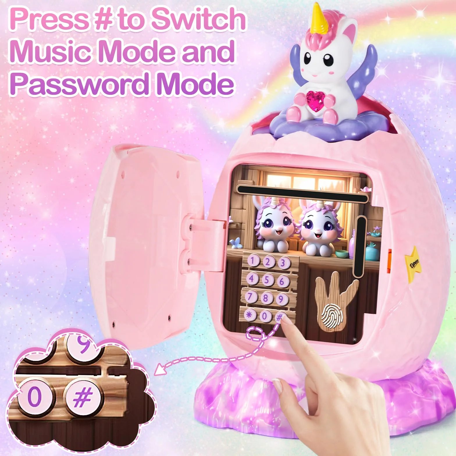 Yellcetoy Salvadanaio Elettronico per Bambini, Unicorno Cassaforte per Bambini con Codice di Sicurezza Musica e Luce, Novità Pasqua Compleanno Regali di Natale per Ragazze