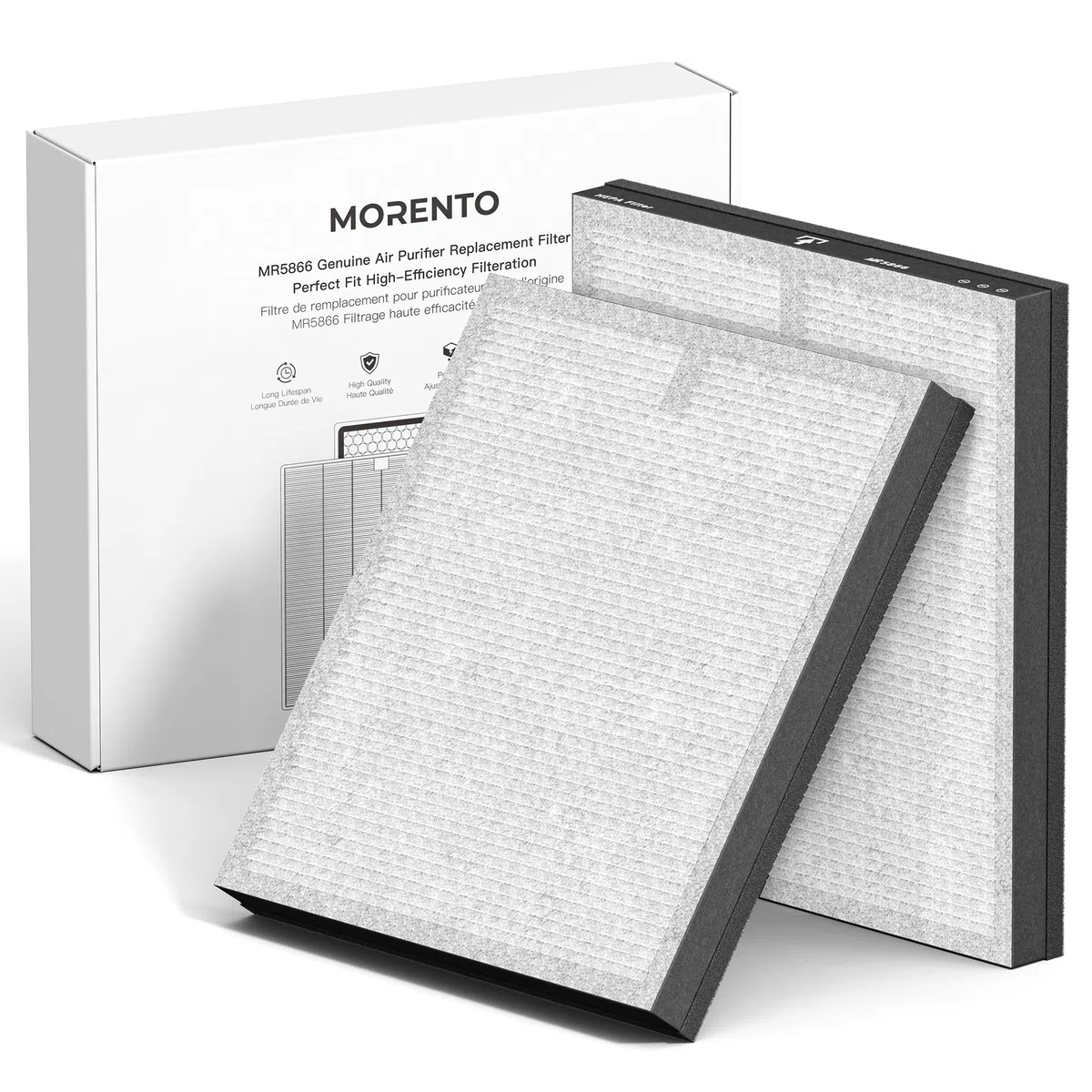 MORENTO MR5866 - Filtro HEPA per purificatore d'aria Ture per polvere, peli di animali domestici, fumo, polline, per camera da letto e ufficio, versione migliorata 2 Pack