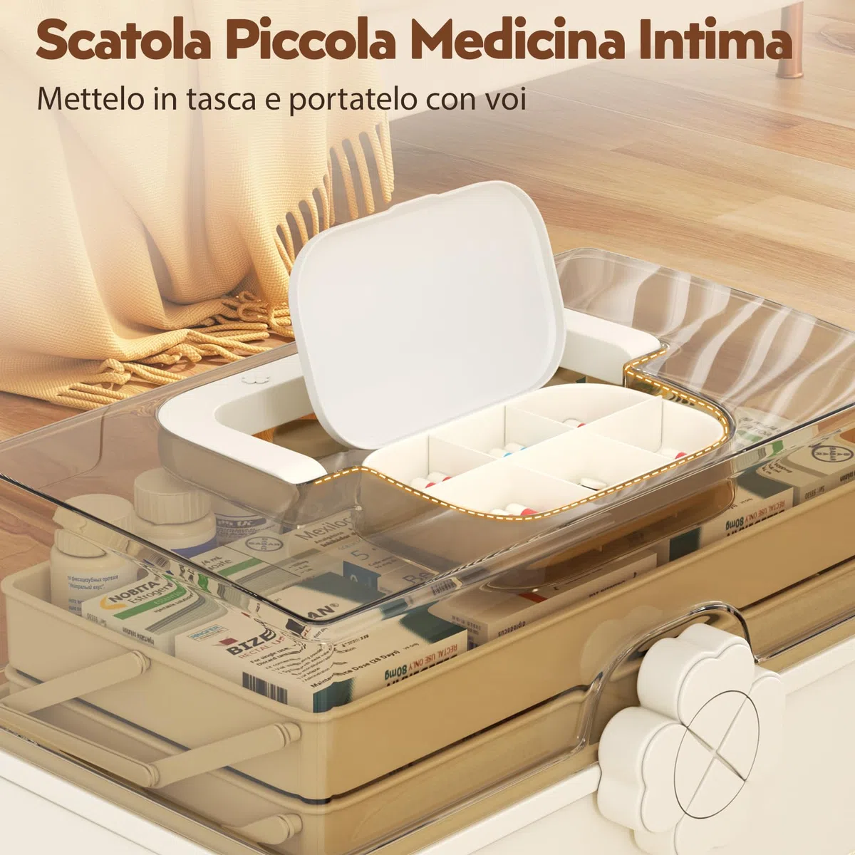 Mihoho Grande scatola per medicinali a 3 strati, organizer per medicinali a 3 livelli, organizer per scatole di immagazzinaggio con scomparti, custodia per kit di emergenza per la famiglia (bianco K)