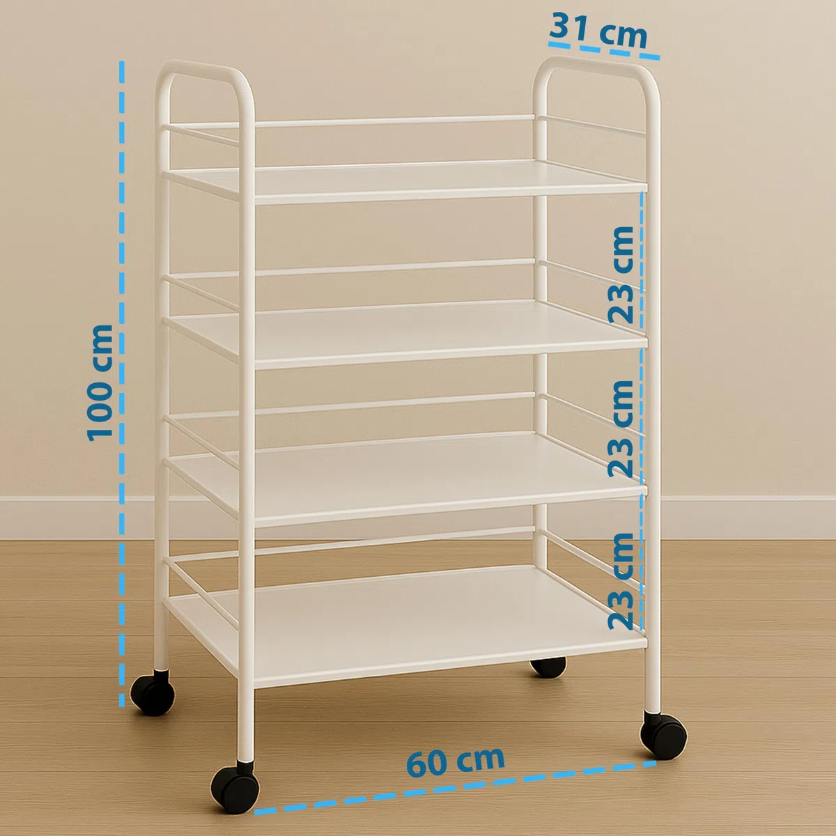 MAKA Carrello Cucina Salvaspazio con Ruote, 3-4 Ripiani in Metallo, Portatutto da Bagno o Cucina, Portaoggetti Multiuso con Struttura Robusta e Facile da Spostare (Bianco, 4 Ripiani)