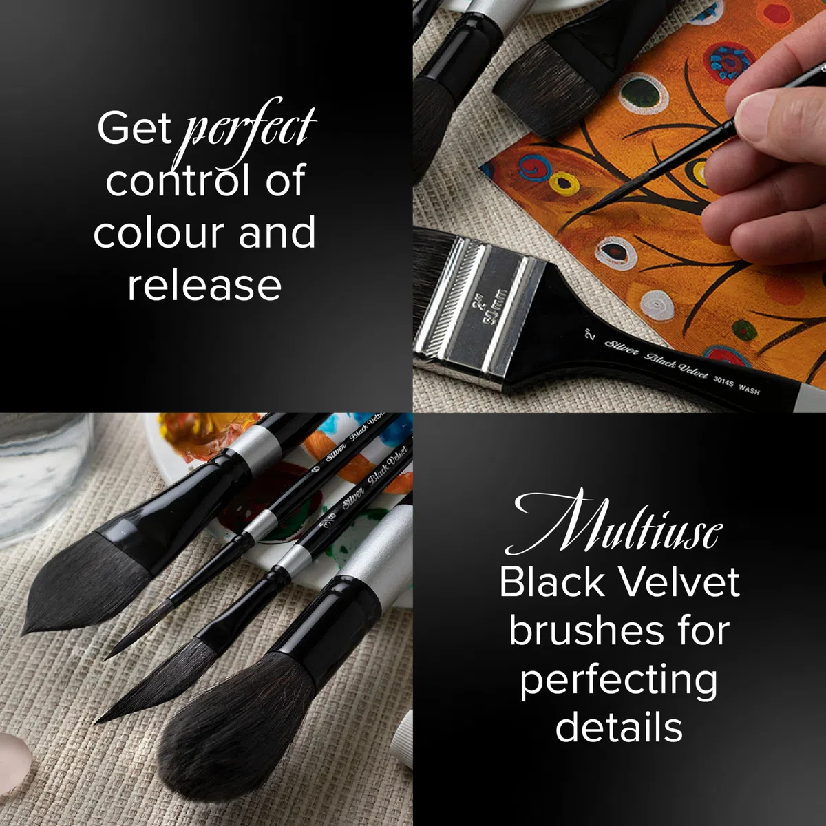Silver Brush - Pennello Rotondo con Manico Corto, Combinazione di Materiale Sintetico e Pelo di Scoiattolo, Nero, Misura 14