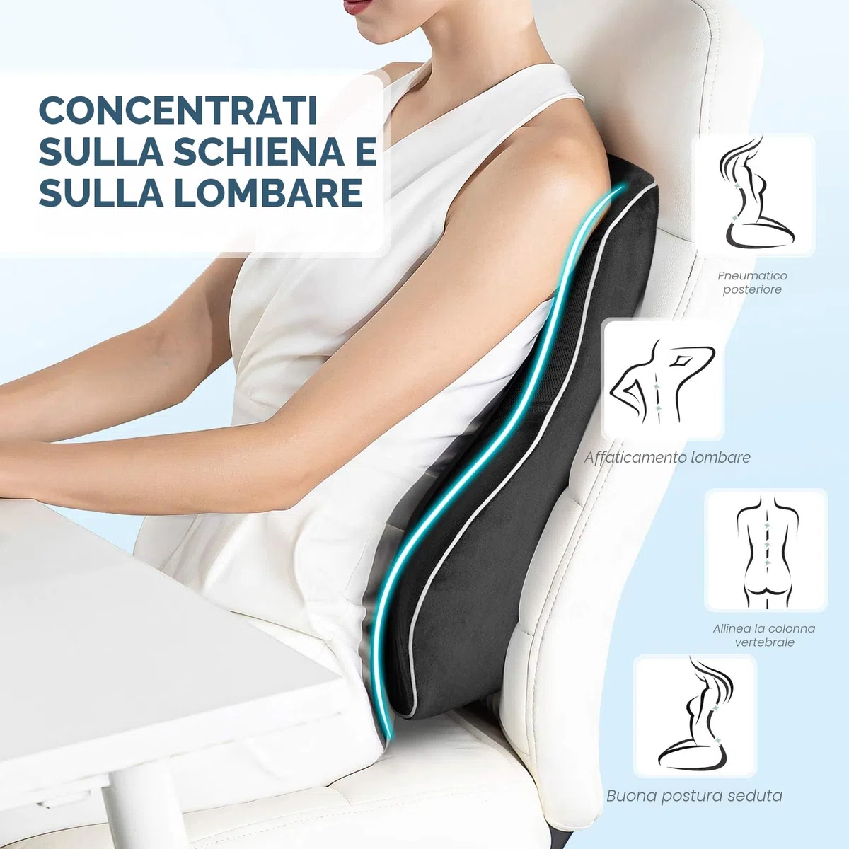 Cuscino Lombare Sedia Ufficio, Cuscini Lombari per Auto Sedia Ufficio Divano Sedia a Rotelle, Cuscino Lombare con Cinturini Regolabili a Doppio (36 * 22 * 15)